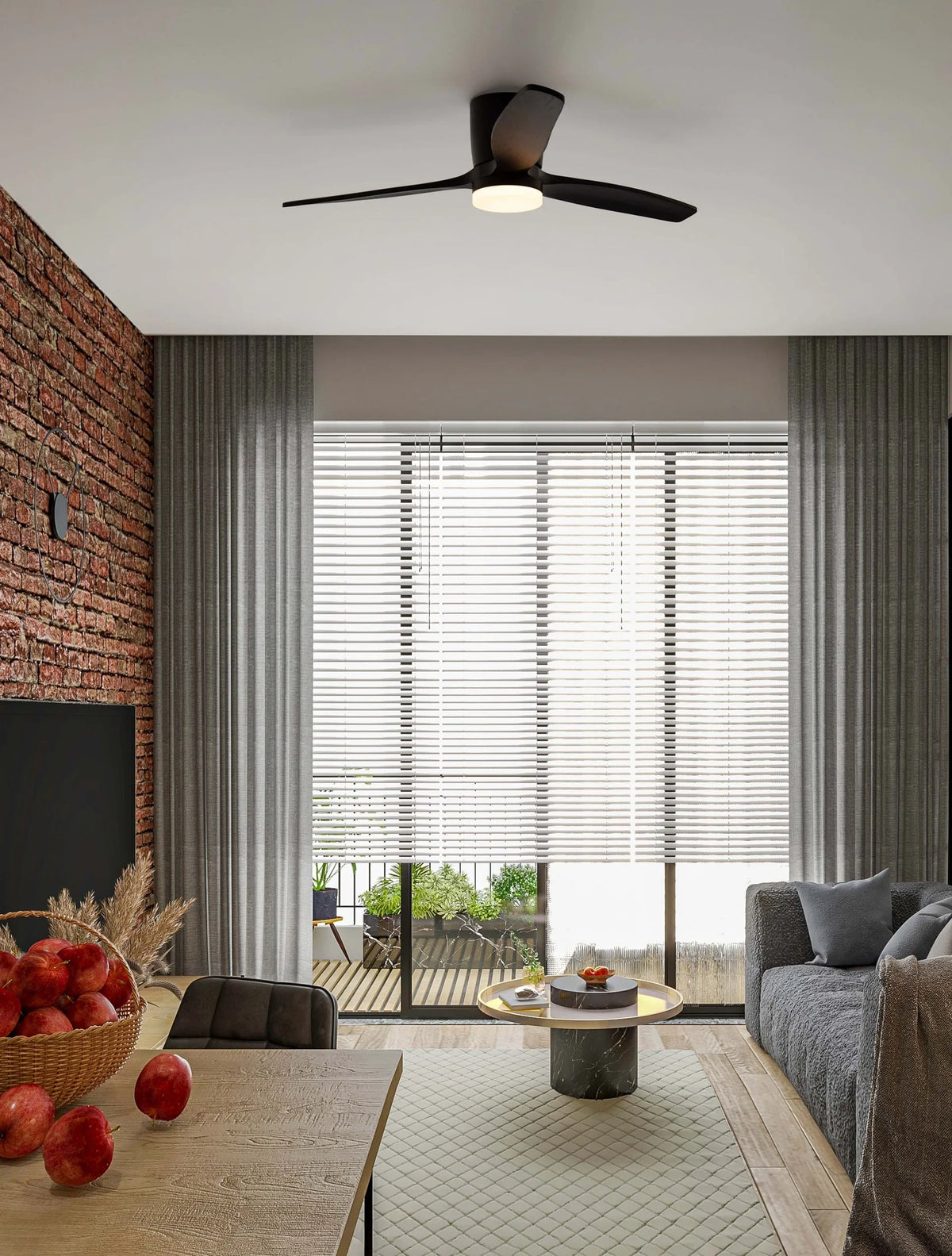 LOA 132cm Sandy Black Metal & Black Wood LED Ceiling Fan - ID 14940