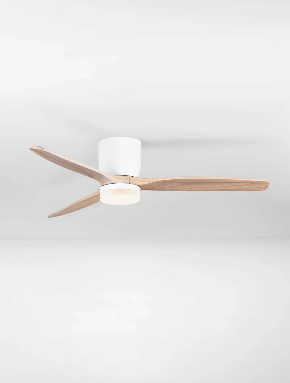LOA 132cm Sandy White Metal & Natural Wood LED Ceiling Fan - ID 14939