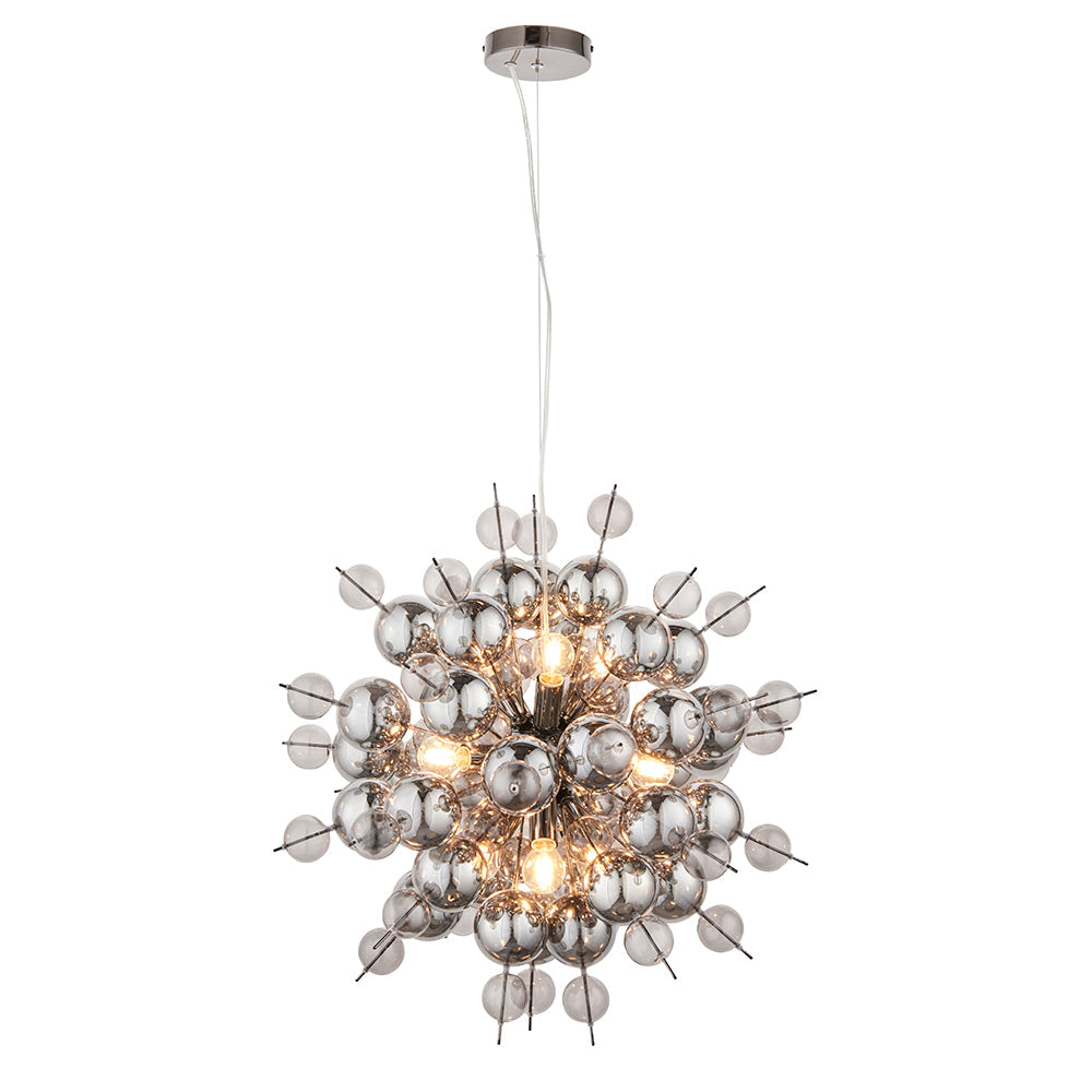 Smoked Mirror & Tinted Glass Chandelier With Black Chrome Metalwork - ID 11121
