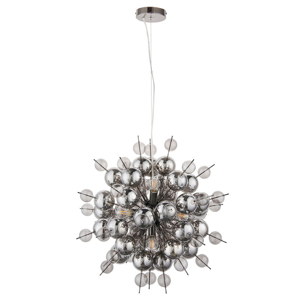 Smoked Mirror & Tinted Glass Chandelier With Black Chrome Metalwork - ID 11121
