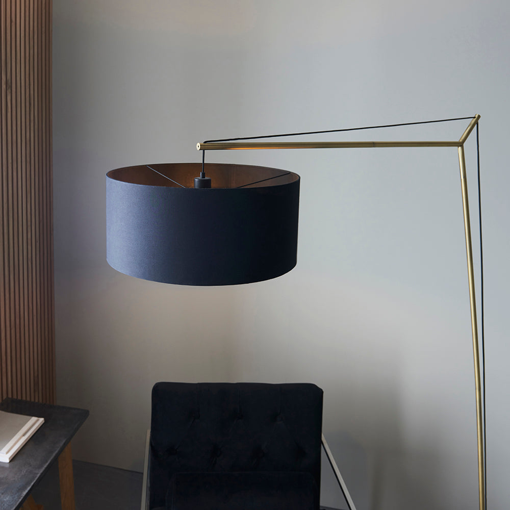 Leaning Matt Brass Floor Lamp with Black Shade - Shade view