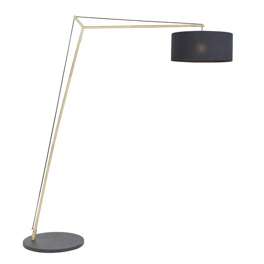 Leaning Matt Brass Floor Lamp with Black Shade - Full side view 