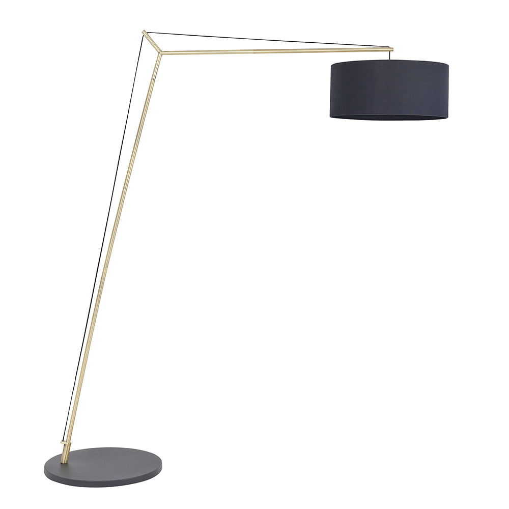 Leaning Matt Brass Floor Lamp with Black Shade - Full side view 