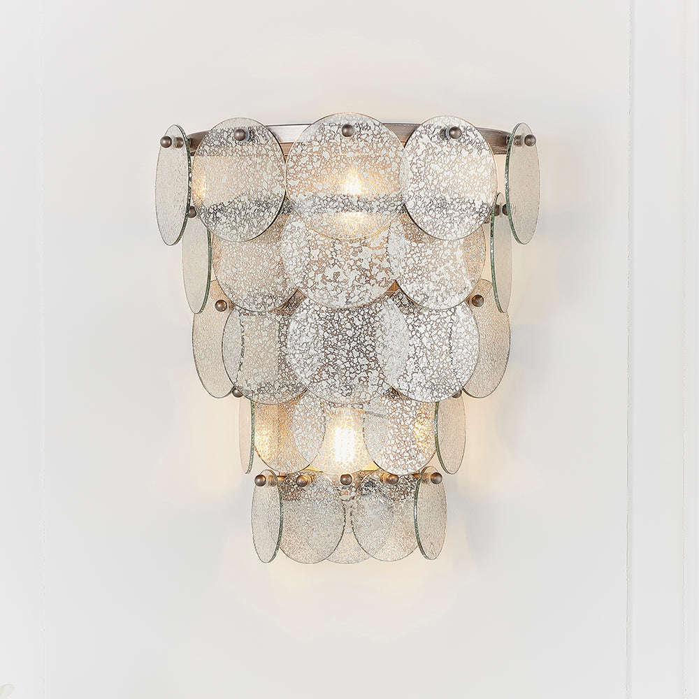 Tiered Wall Light with Mercury Effect Glass & Antique Silver Finish Metalwork - ID 11125