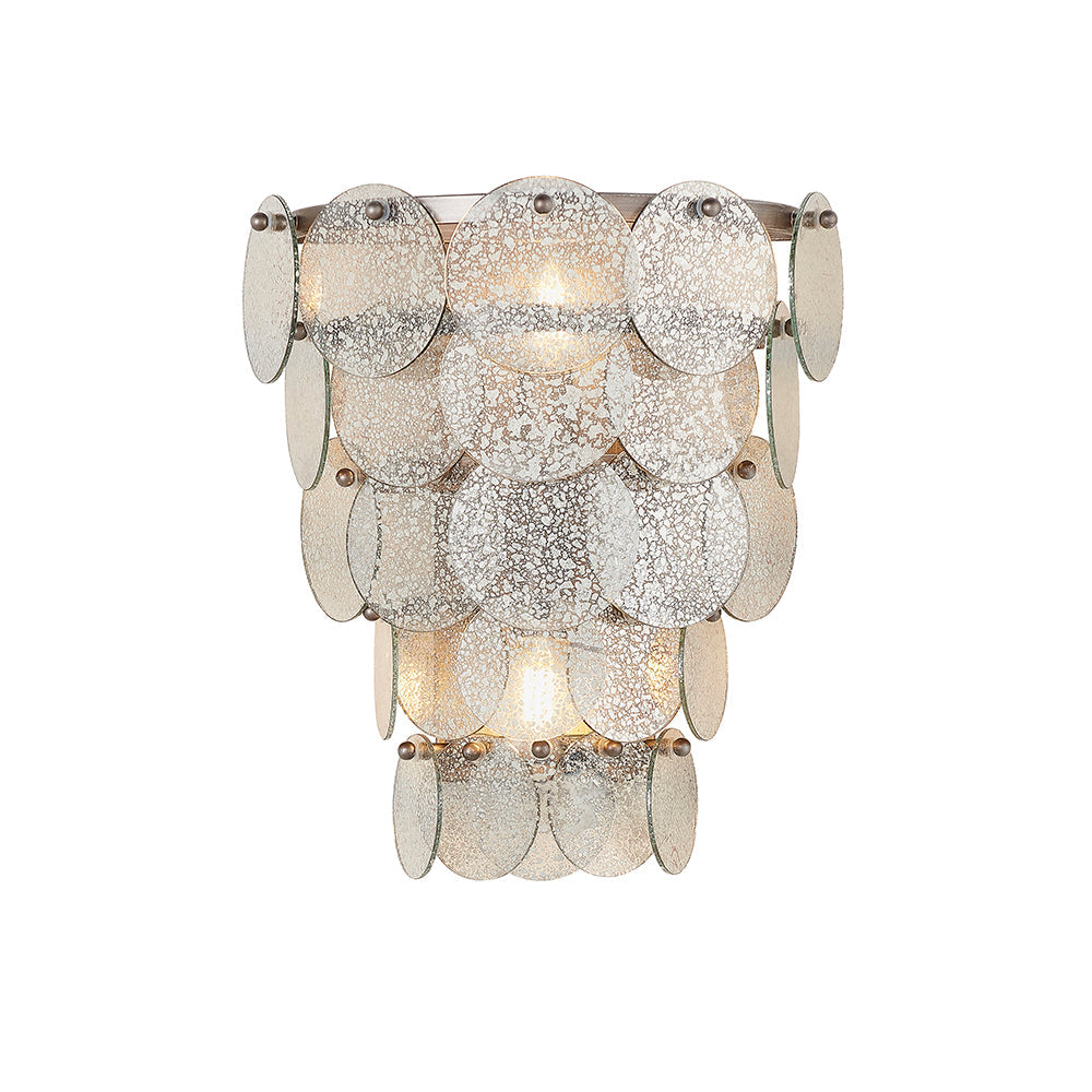 Tiered Wall Light with Mercury Effect Glass & Antique Silver Finish Metalwork - ID 11125