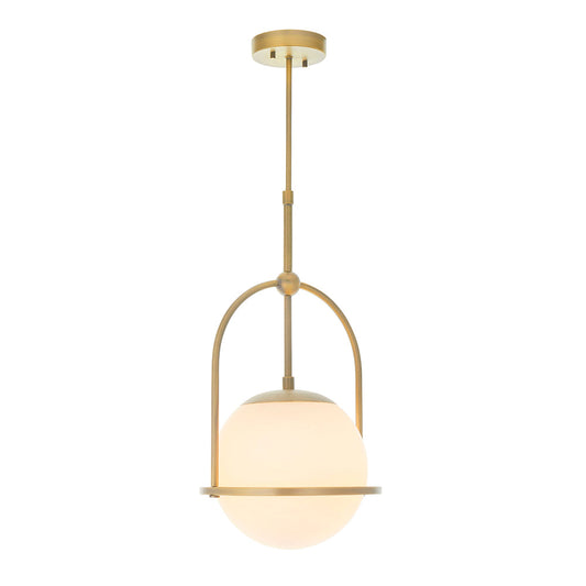 Opal Glass & Matt Antique Brass Height Adjustable Pendant- ID 11049
