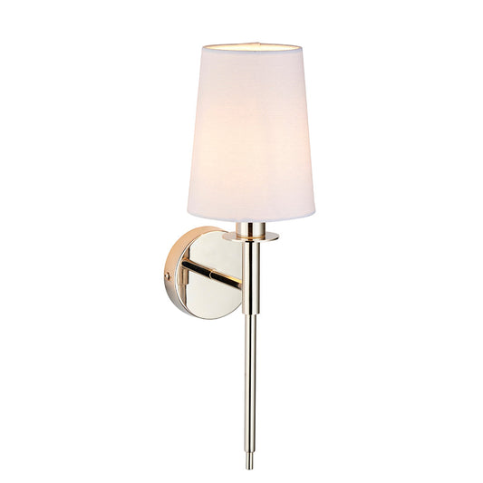 Polished Nickel Plated Slimline Wall Light With White Fabric Shade - ID 11130