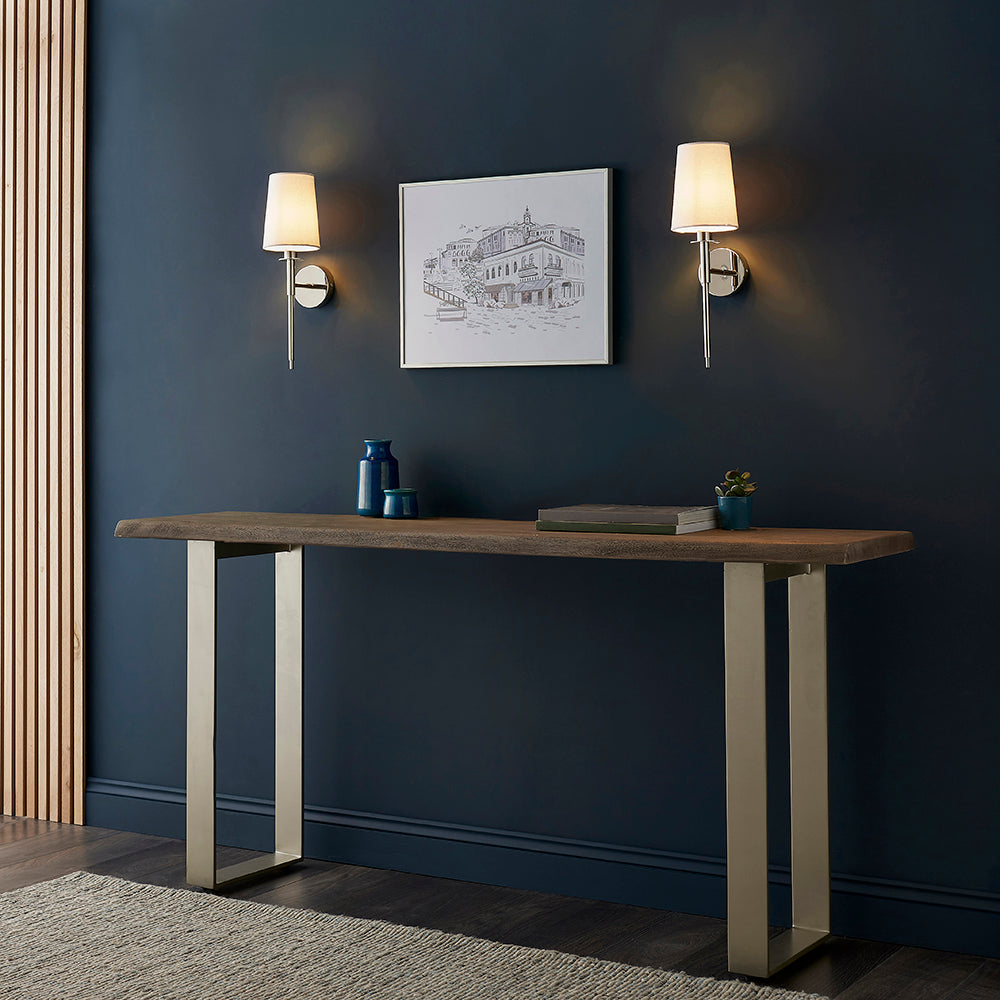 Polished Nickel Plated Slimline Wall Light With White Fabric Shade - ID 11130