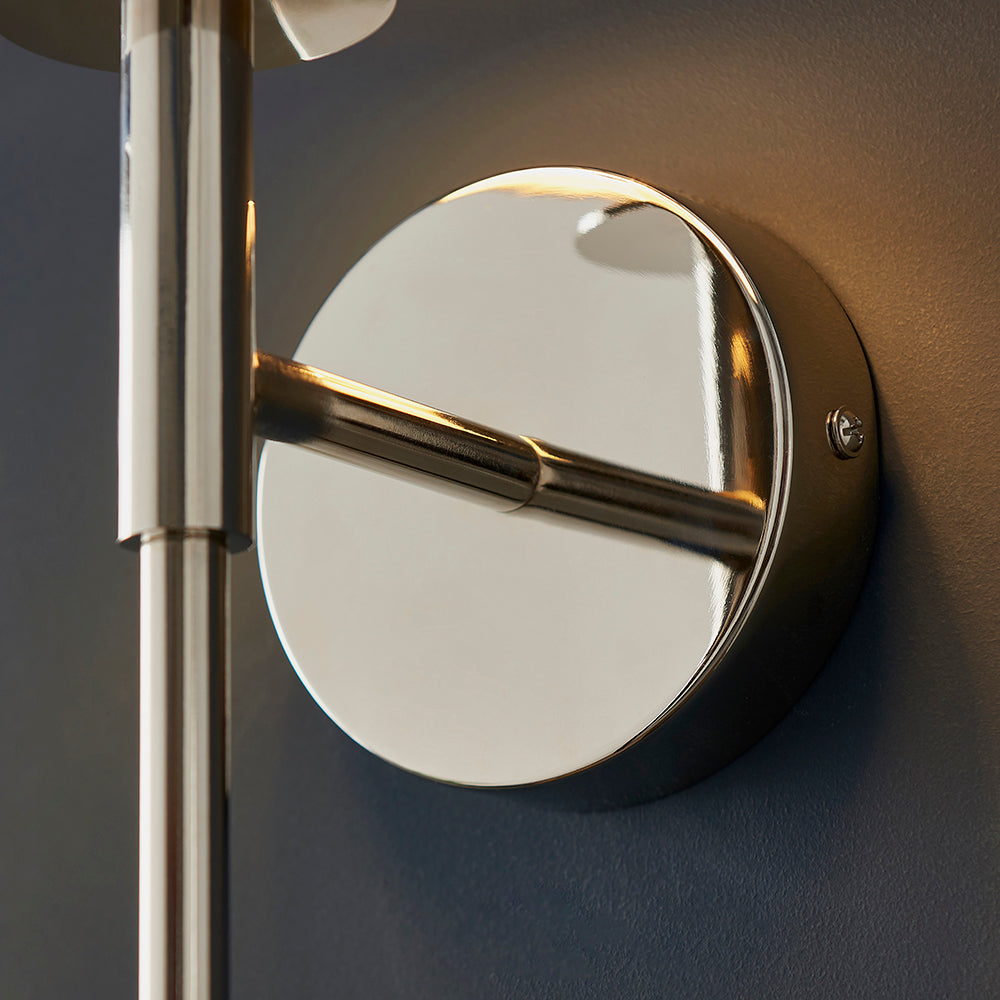 Polished Nickel Plated Slimline Wall Light With White Fabric Shade - ID 11130