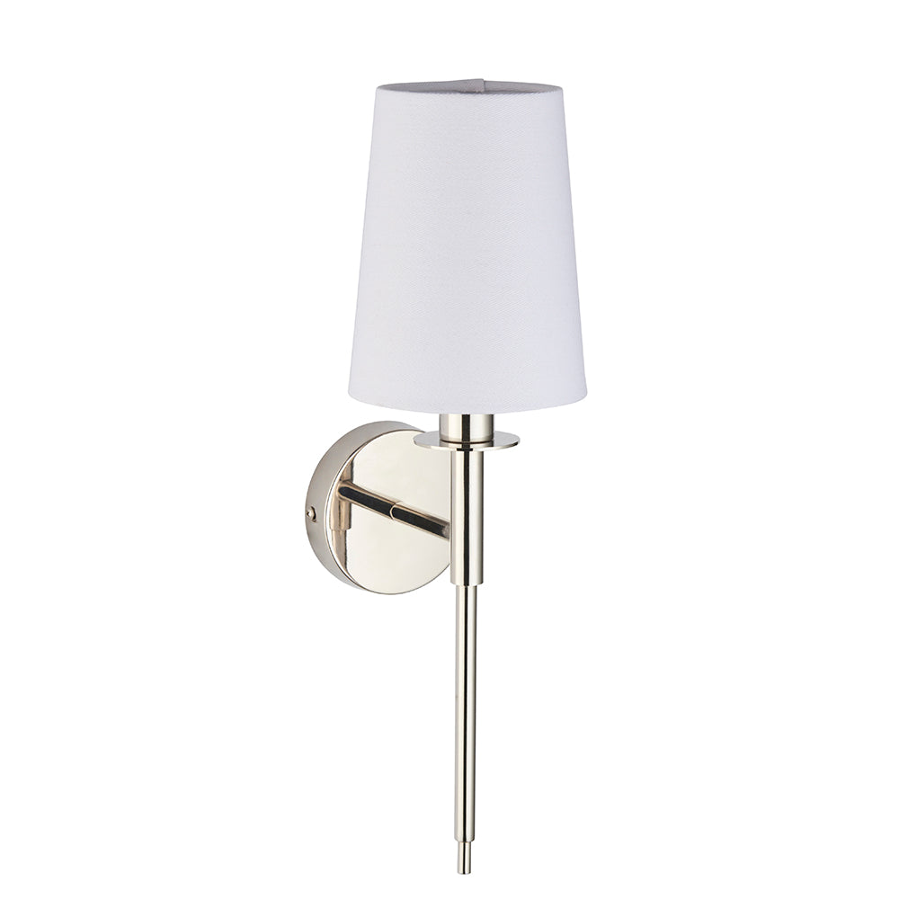 Polished Nickel Plated Slimline Wall Light With White Fabric Shade - ID 11130