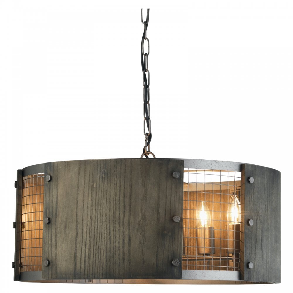 Acorn rustic aged wood & mesh cylindrical pendant ID 9259