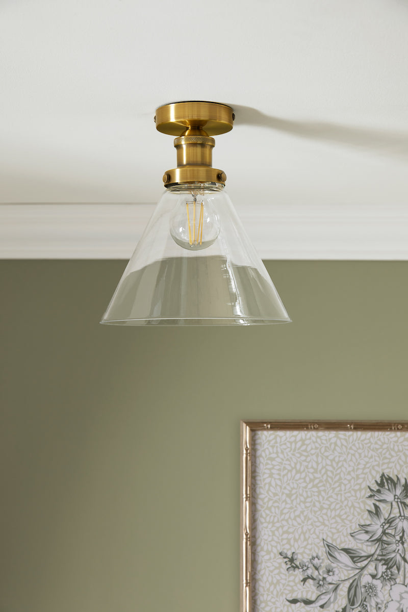 Laura Ashley - Isaac Semi-Flush Antique Brass and Glass Ceiling Light  - ID 14958