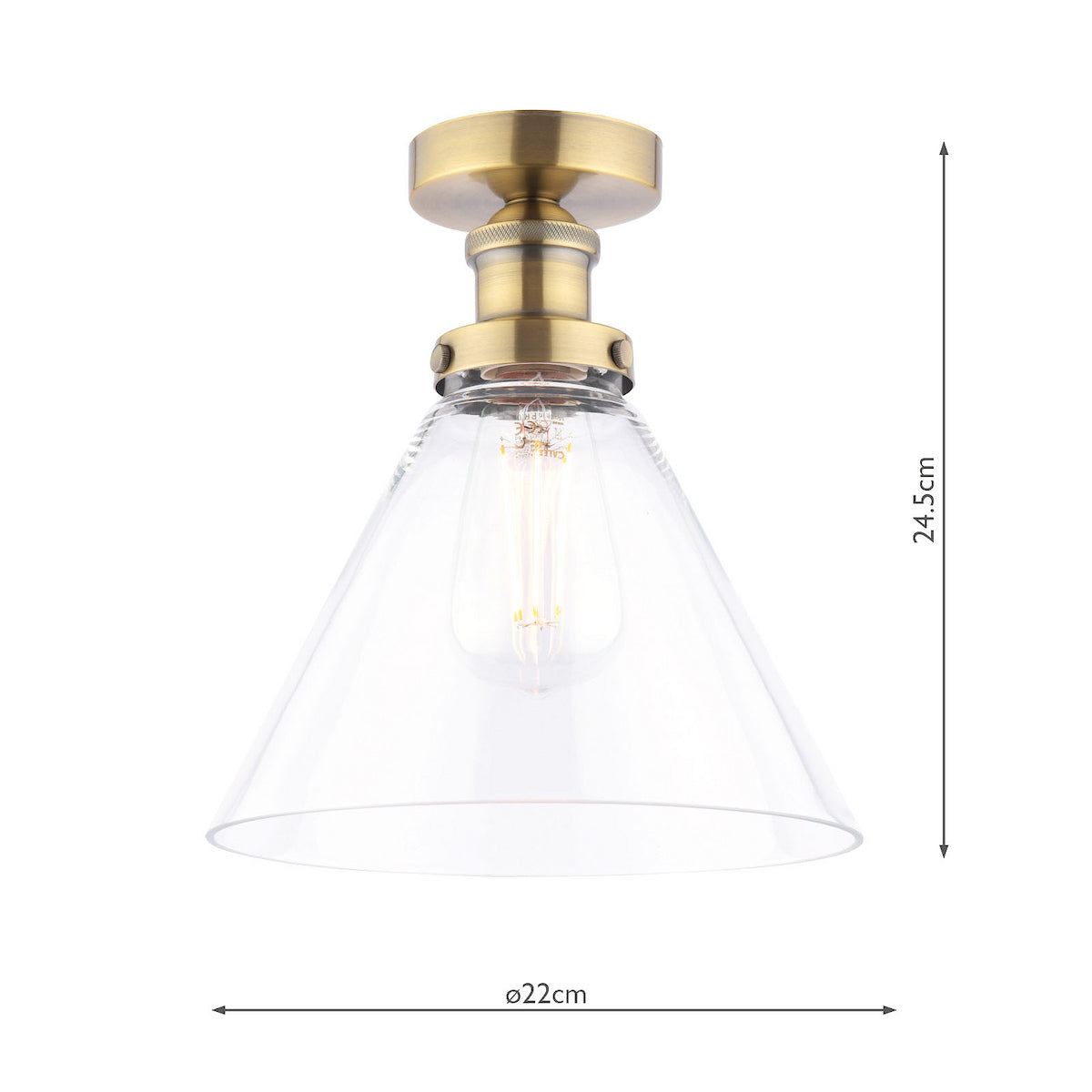 Laura Ashley - Isaac Semi-Flush Antique Brass and Glass Ceiling Light  - ID 14958