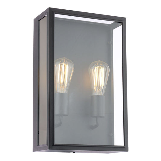 Large Matt Black and Glass 2 Lamp Outdoor Wall Light - ID 14851