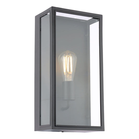 Medium Matt Black and Glass 1 Lamp Outdoor Wall Light - ID 14852