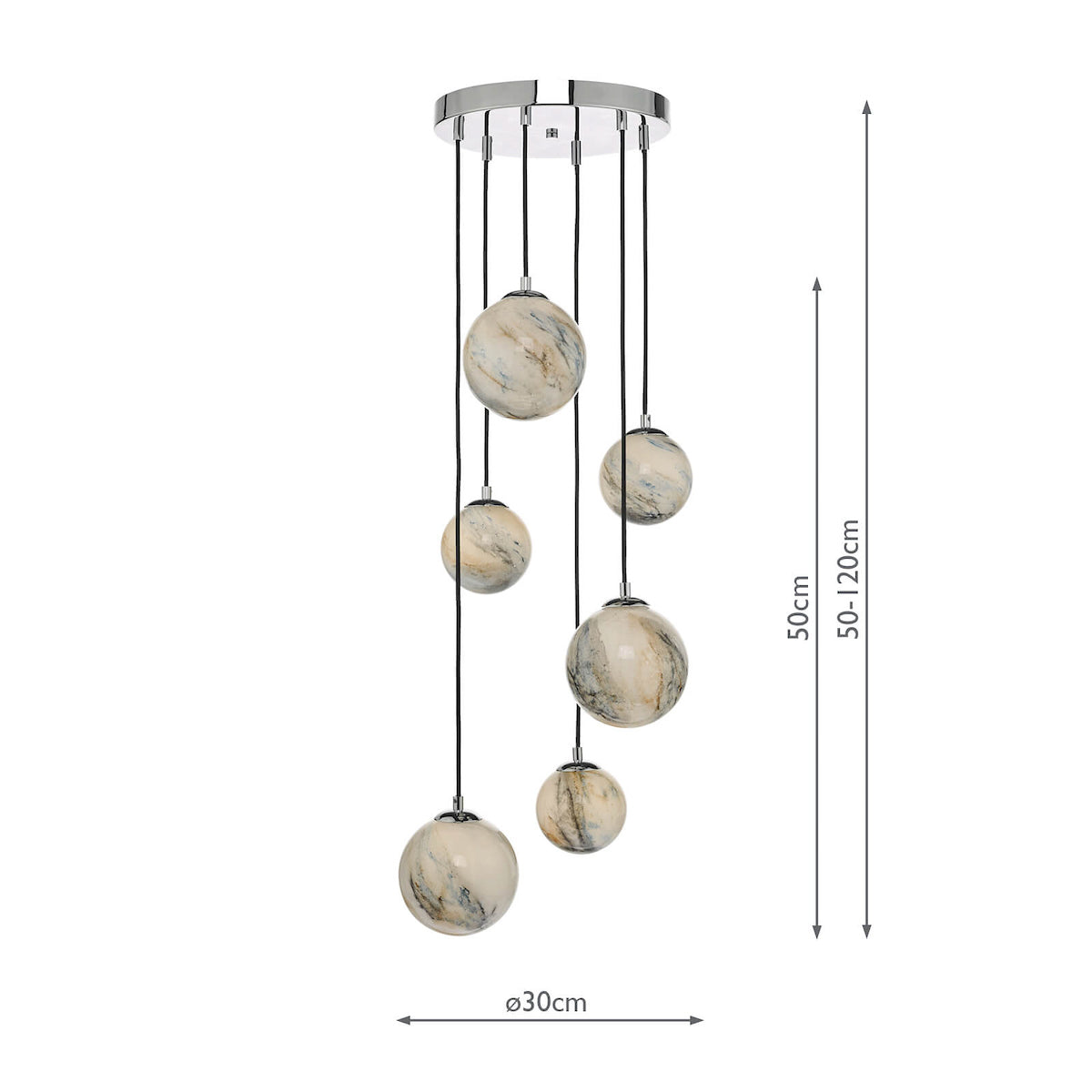 MIK 6 Light Glass & Chrome Planetary Multi Pendant - ID 12223