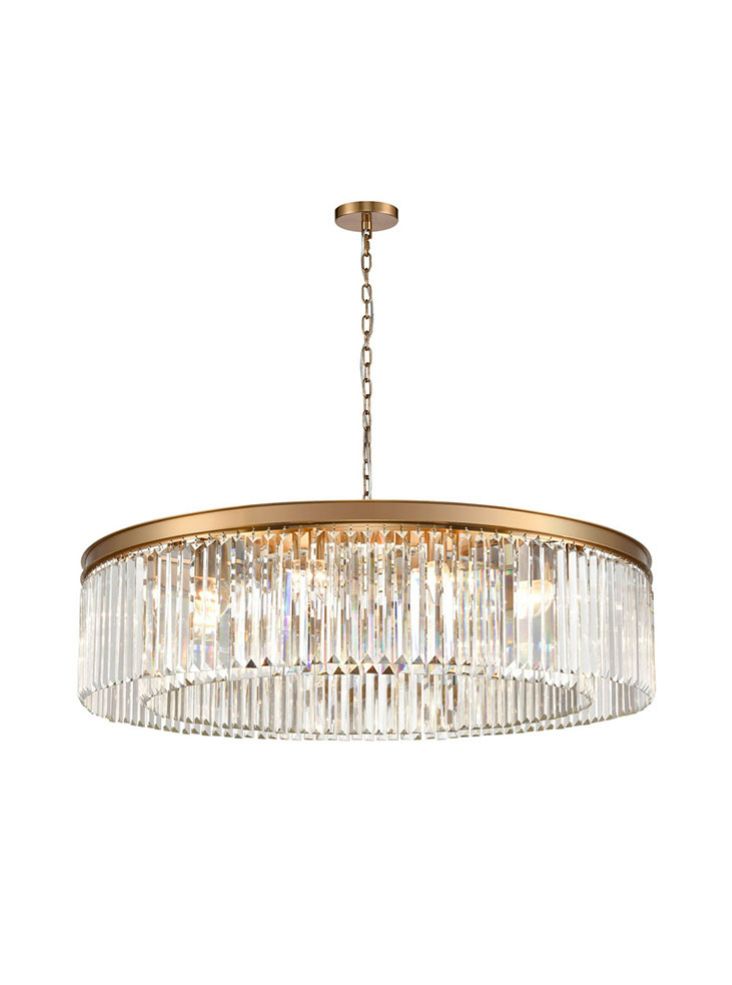 PERO Circular Large 100cm Brushed Brass Metal & Crystal Pendant - ID 11509