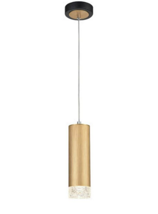 Stepton Brushed Satin Gold & Textured Glass 1 Light Single Pendant - ID 10635 - BOXED CLEARANCE MODEL