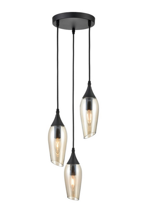 Bexley Angle Cut Cognac Coloured Glass 3 Light Multi Drop Pendant - ID 10648