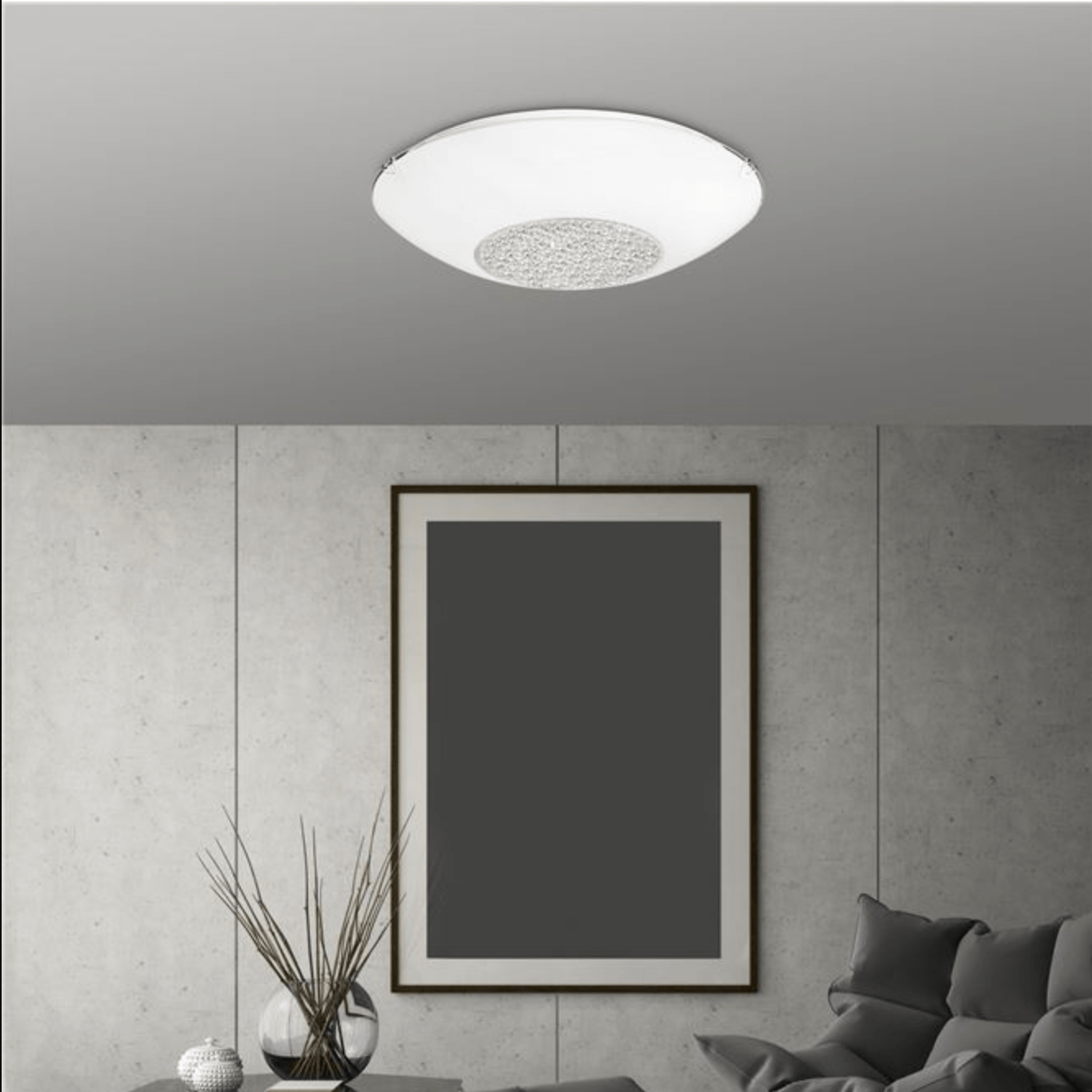 Small White Glass & Crystal Ceiling Light - ID 7488