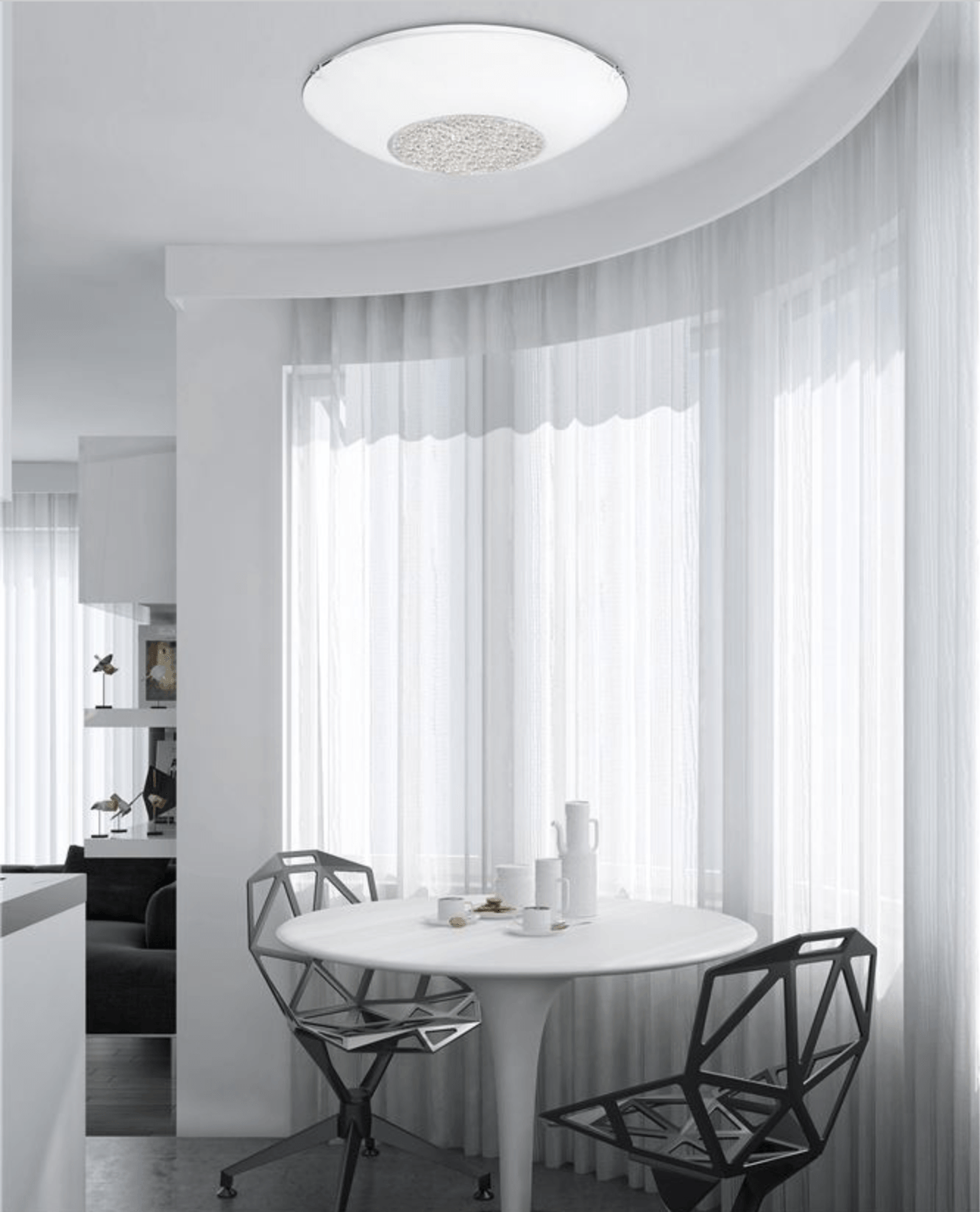 Medium White Glass & Crystal Ceiling Light - ID 7489