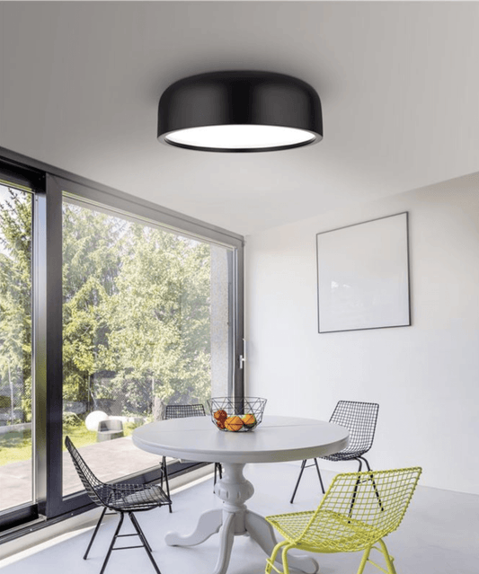 Steel & Acrylic Matt Black Flush Ceiling Light - ID 7381