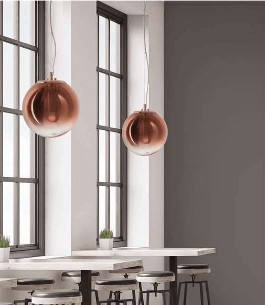 Gradient Metallic Copper to Clear Round Glass Pendant 30cm - ID 7670