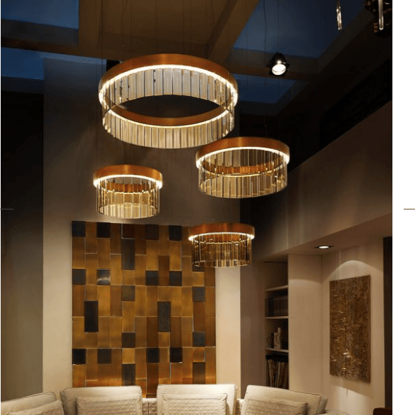 110cm Circular Ring Pendant In Brushed Bronze With Satin Crystal Glass - ID 8014