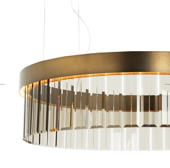 110cm Circular Ring Pendant In Brushed Bronze With Satin Crystal Glass - ID 8014