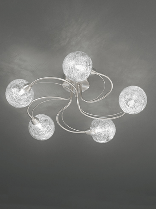 Semi Flush 5 Light Round Shades In Satin Nickel - ID 7213