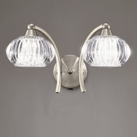 Farr 2 Light Wall Bracket In Satin Nickel With Ribbed Glass Shade - ID 6353