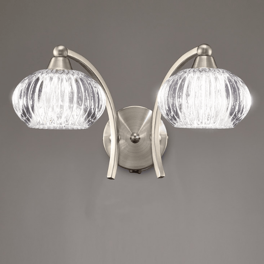 Farr 2 Light Wall Bracket In Satin Nickel With Ribbed Glass Shade - ID 6353