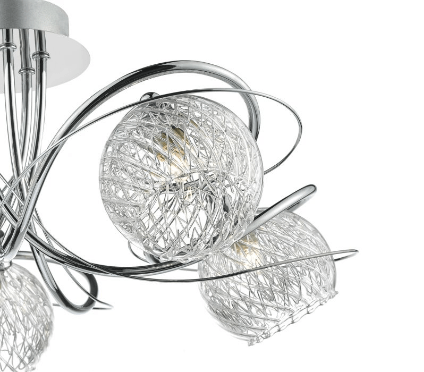 5 Light Semi Flush Ceiling Light With Decorative Wire Effect Glass - ID 8453