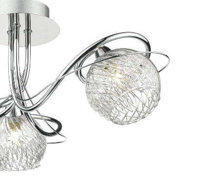 3 Light Semi Flush Ceiling Light With Decorative Wire Effect Glass - ID 8454