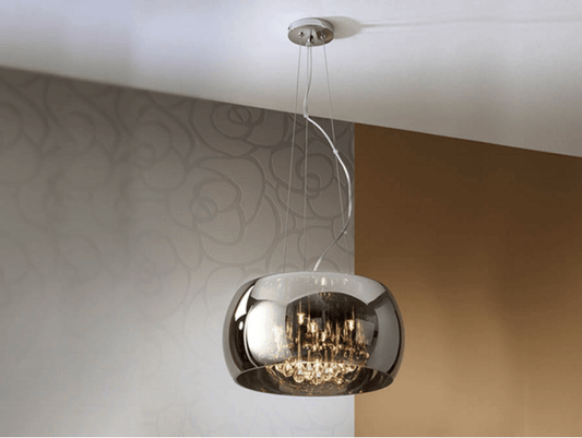 Smoked Glass & Chrome Medium 5 Light Pendant With Crystal Drops - ID 8451