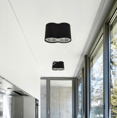 Hallywell 2 Lamp Cylindrical Downlight Cluster In Black With Chrome Trim - ID 8928