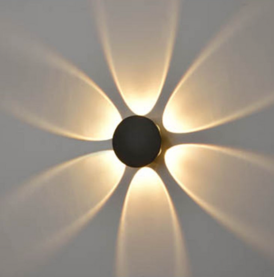 AUR Compact Round Light Pattern Aluminium Matt Black Outdoor Wall Light - ID 10818