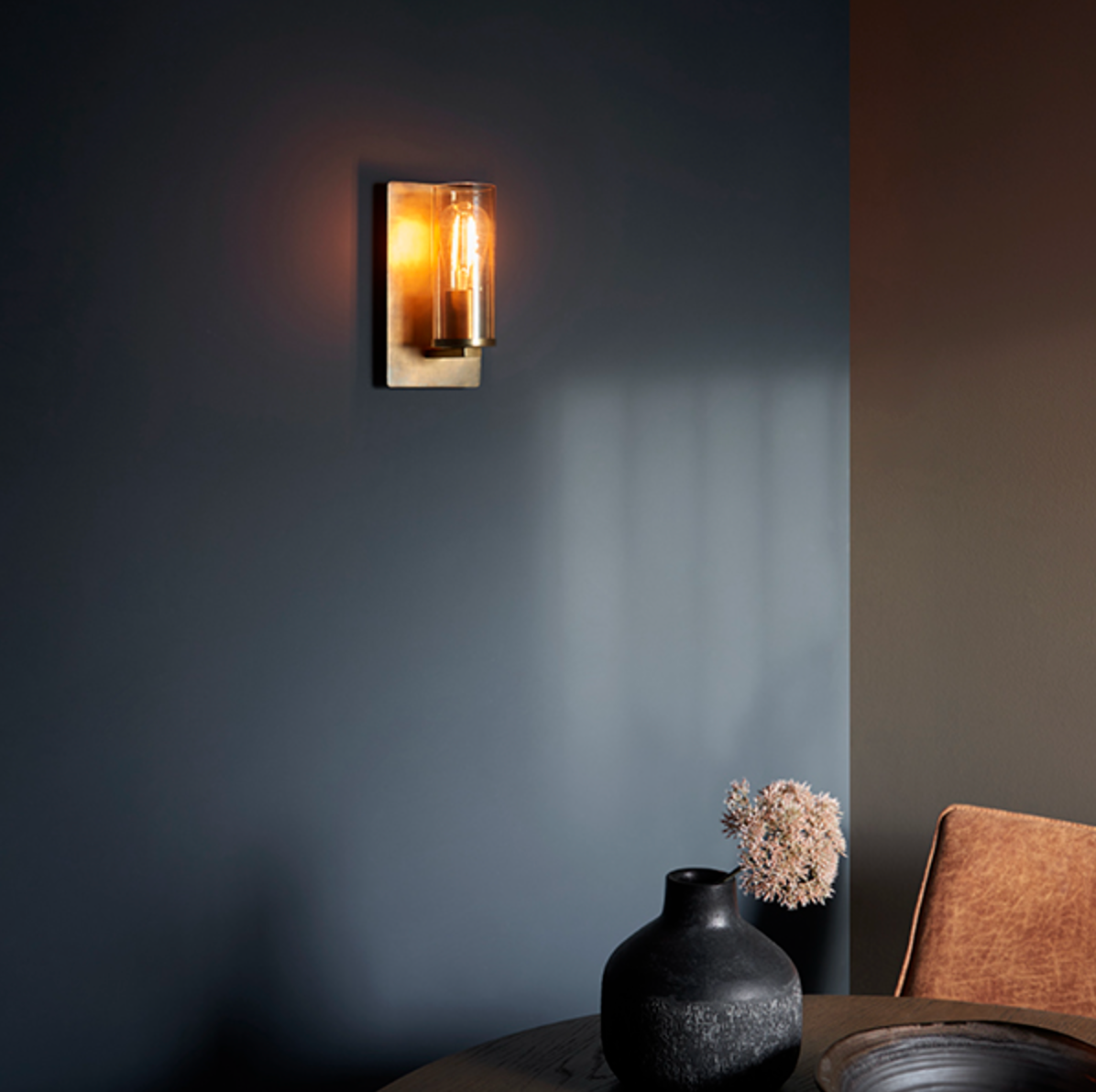 MBL Brass Patina & Champagne Lustre Glass Wall Light - ID 11109