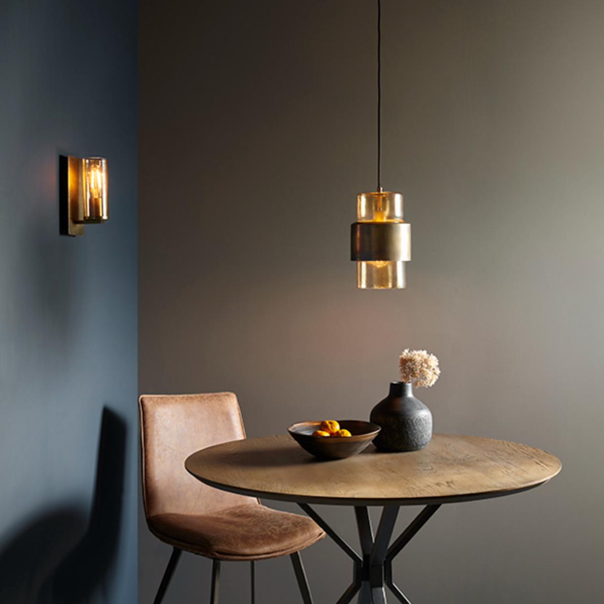 MBL Brass Patina & Champagne Lustre Glass Wall Light - ID 11109