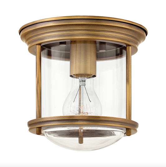 HAD Brushed Bronze & Clear Glass One Lamp Semi Flush IP44 Ceiling Light - 11440