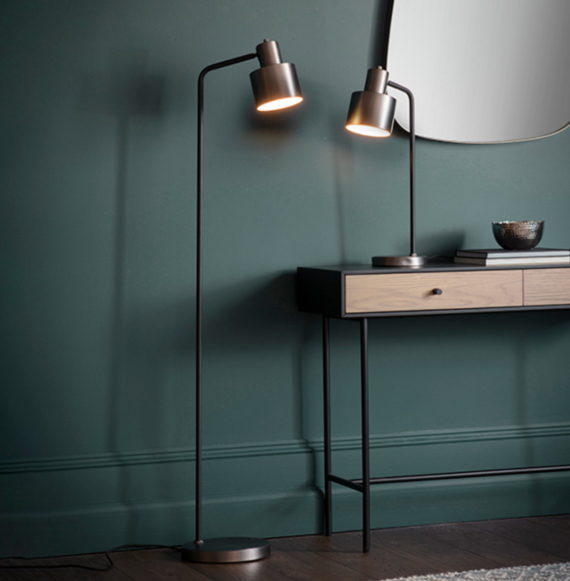 Brushed Silver & Matt Black Floor Lamp - ID 10989
