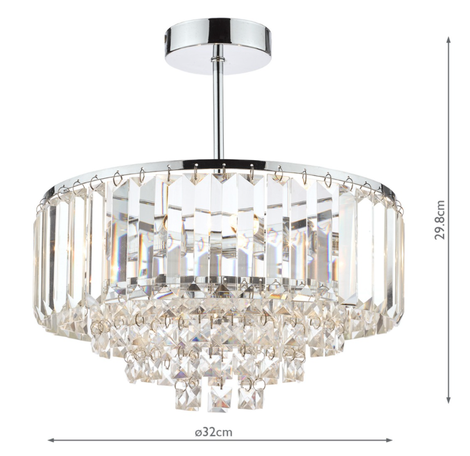 Laura Ashley Vienna, 3x G9 Semi Flush Crystal Ceiling Light, Chrome (Small) - ID 11337