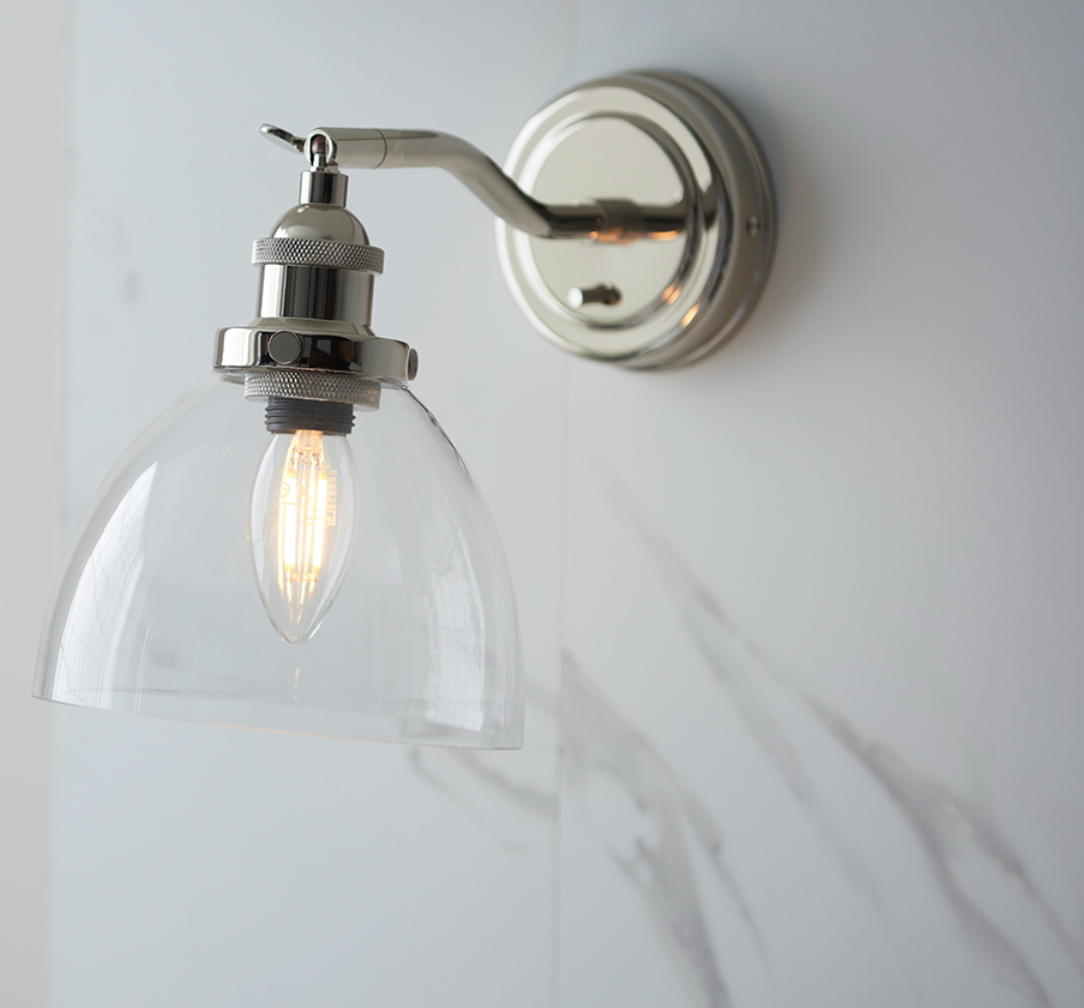Bright Nickel Resto wall light with clear glass - ID 11717