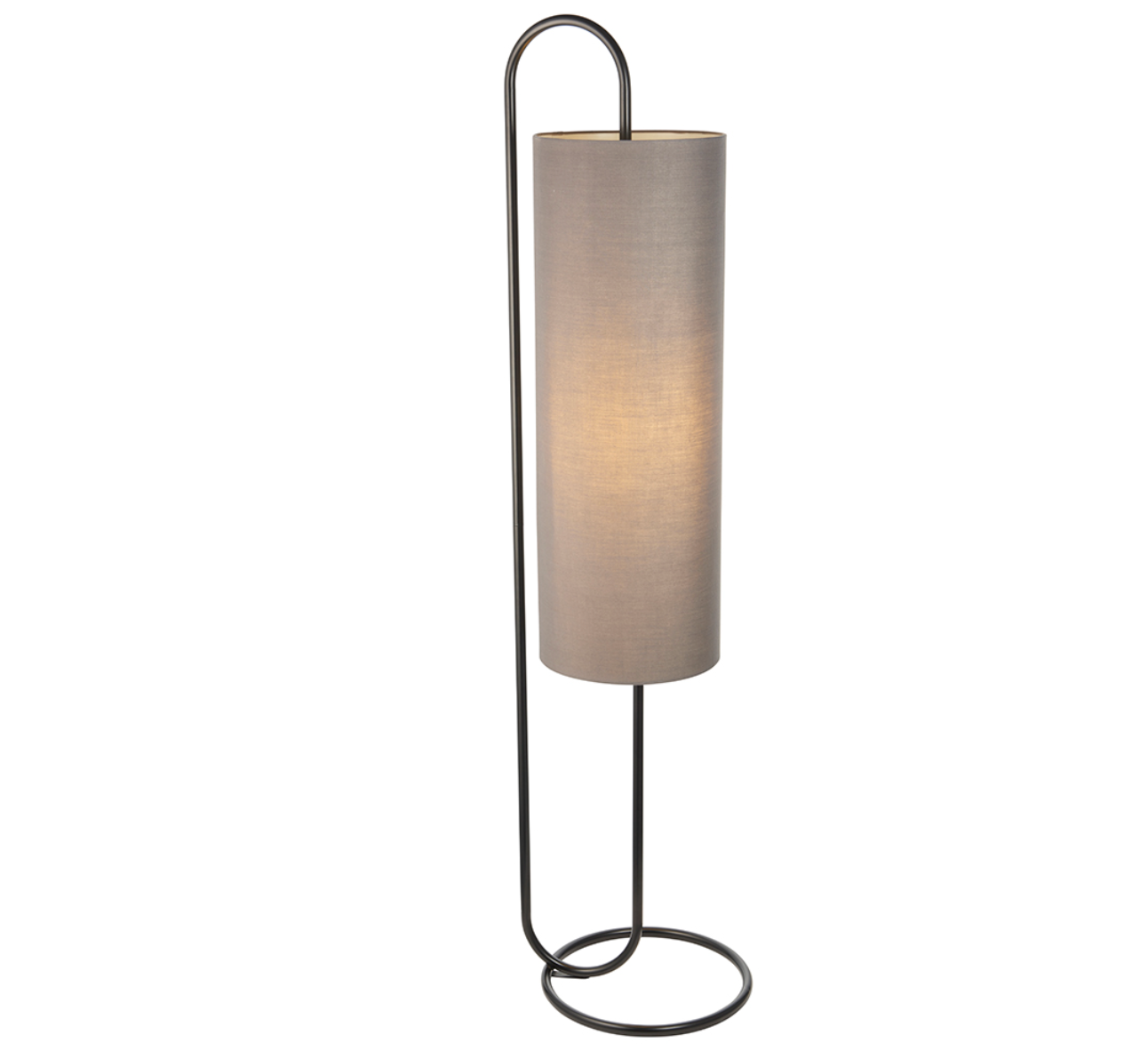 Oval structural matt black floor light with grey fabric shade - ID 11397
