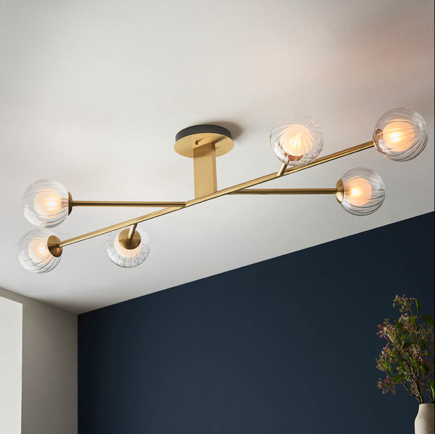 6 Light Semi Flush, Satin Brass - ID 12092