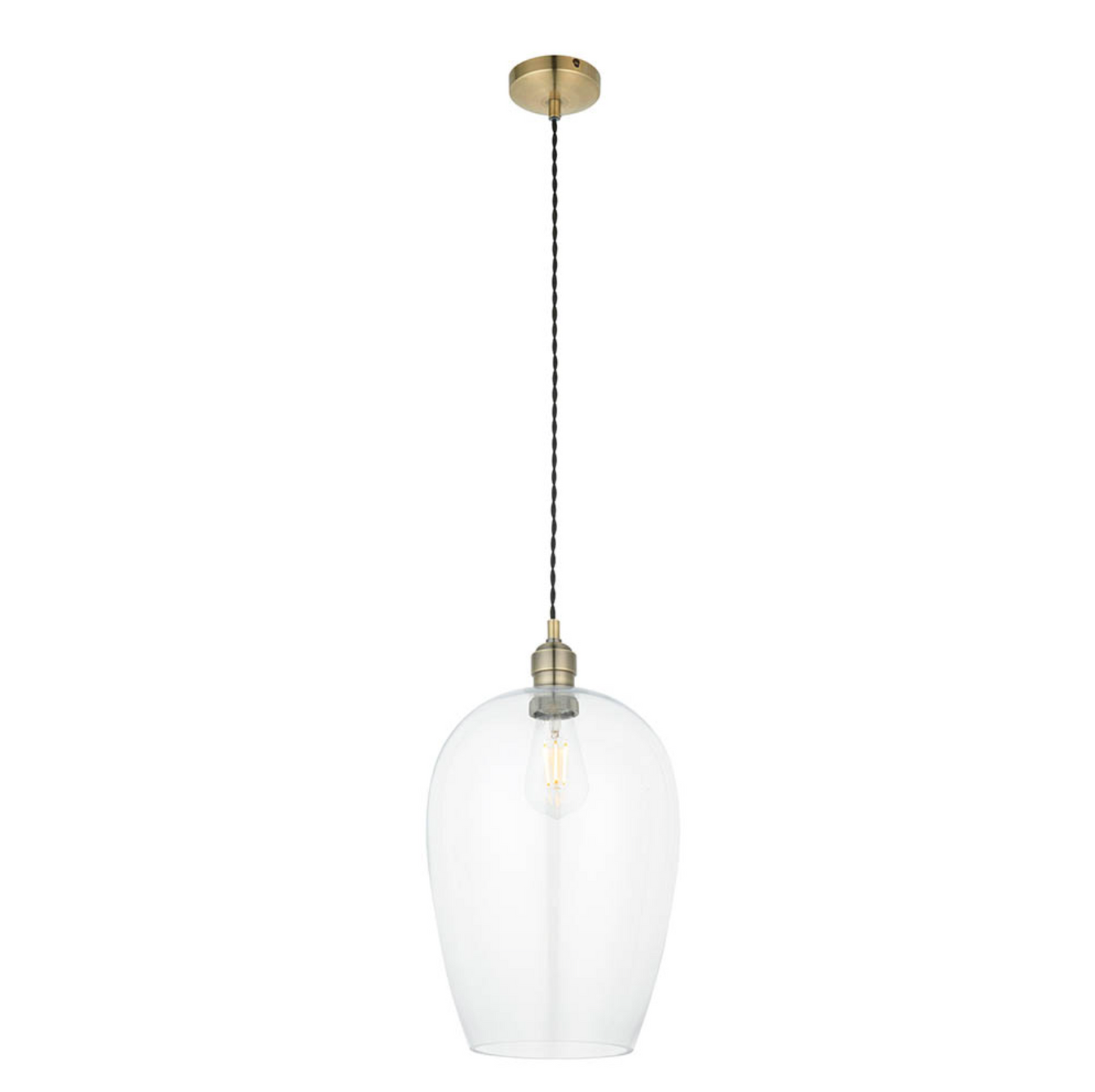 Clear Glass & Antique Brass Large Pendant - ID 12106