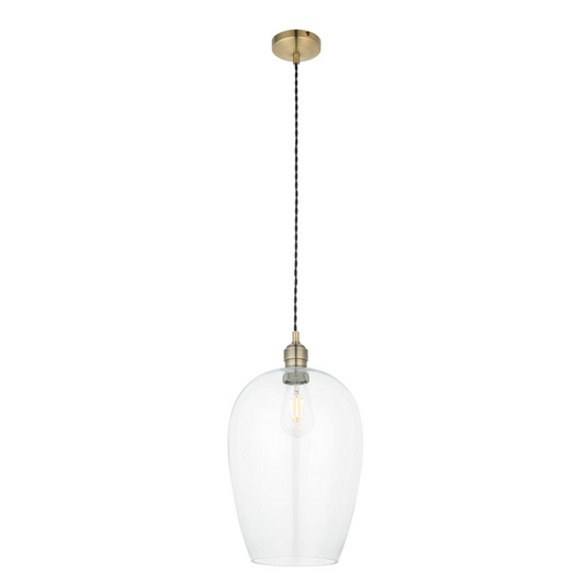 Clear Glass & Antique Brass Large Pendant - ID 12106