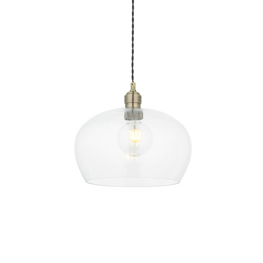 Clear Glass & Antique Brass Medium Pendant - ID 12108
