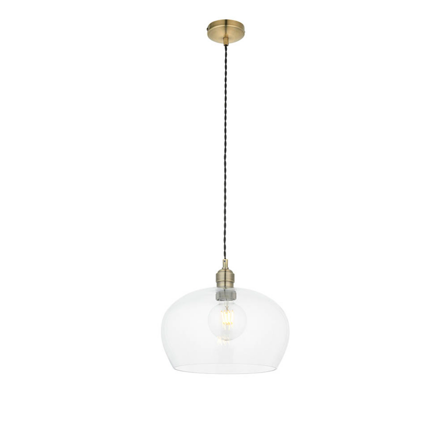 Clear Glass & Antique Brass Medium Pendant - ID 12108
