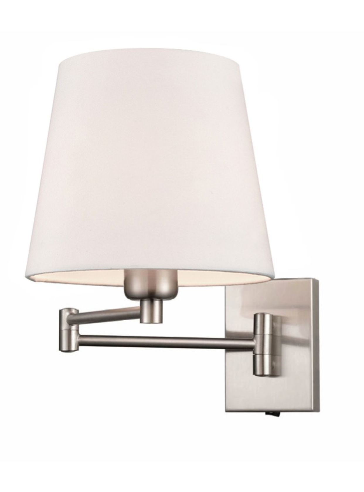 Satin Nickel Swing Arm Switched Wall Bracket, Off White Linen White Shade